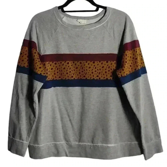 HEM & THREAD Grey Animal Print Color Block 100% Cotton Sweater Size Medium - Picture 1 of 16